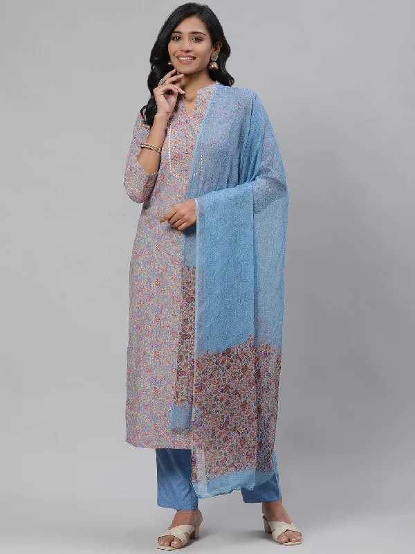 Women's Cotton Printed Kurta Pant Dupatta Set - Ahika Elegant Dress Pants
