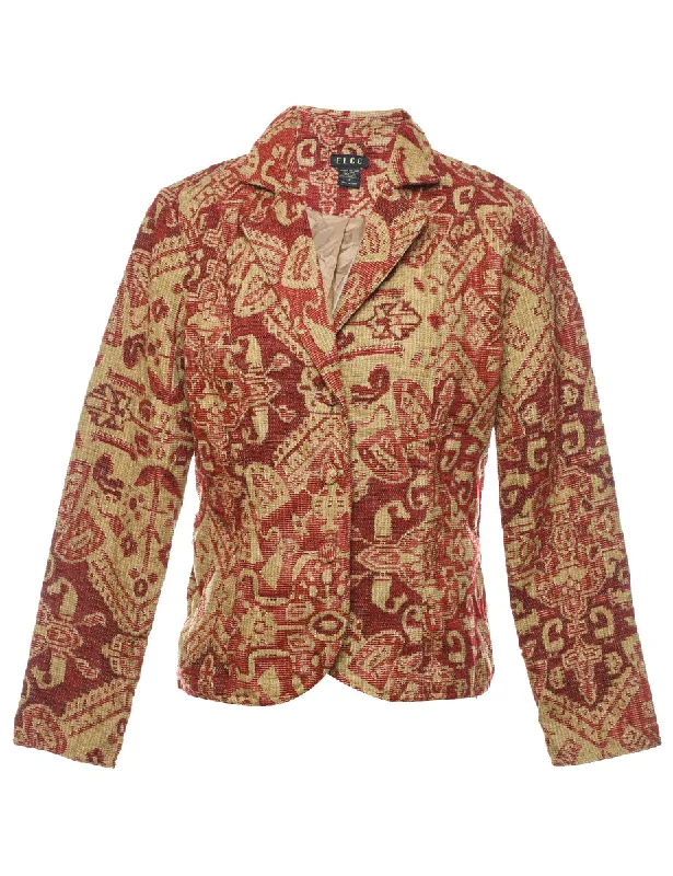 Maroon & Gold Tapestry Jacket - S Zip Front Button Front Snap Front