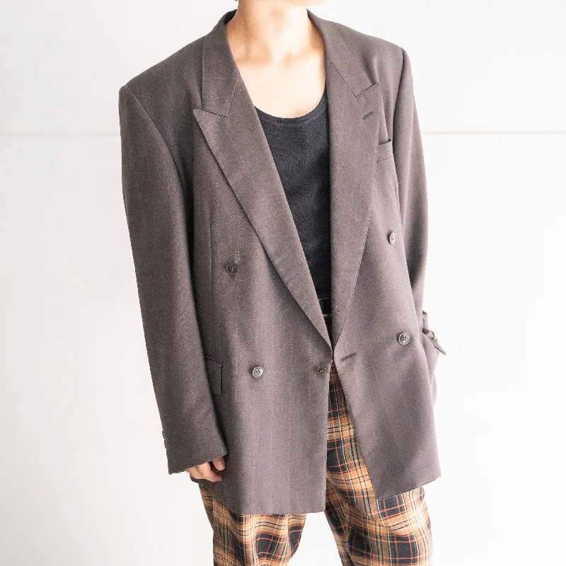 1980-90s Japan vintage brown striped double breasted tailored jacket Tiered Jacket Buttoned Jacket Zippered Jacket