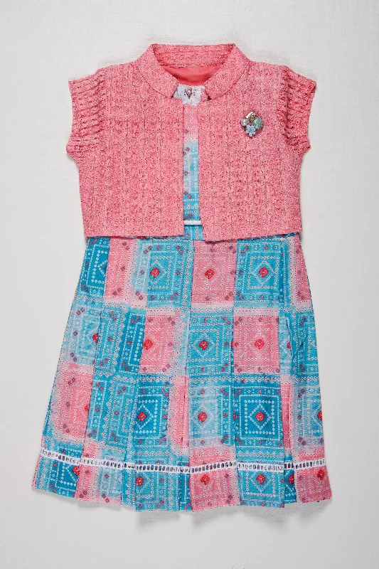 Fancy Girls Cotton Frock with Stylish Jacket - New Designs in Floral Patterns Lace Jacket Ribbed Jacket Sequined Jacket