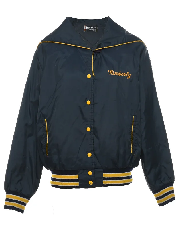 Navy & Yellow Vintage Nylon Embroidered Jacket - L Welt Pockets Slit Pockets Flap Pockets