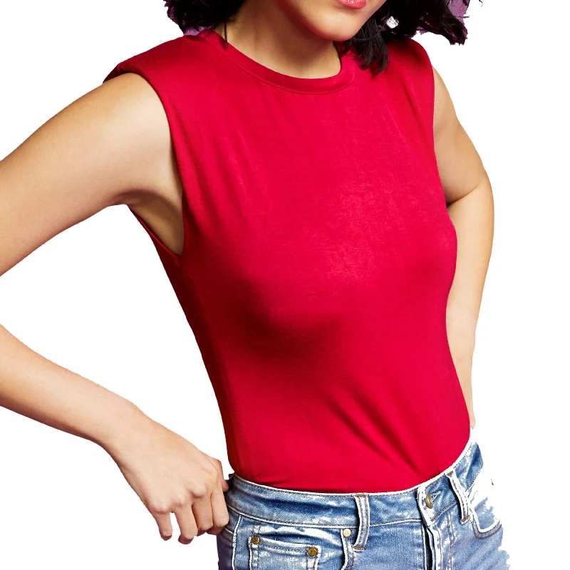 AND NOW THIS - Padded Shoulder Muscle Tee Bodysuit Fashionable Turtleneck Bodysuit