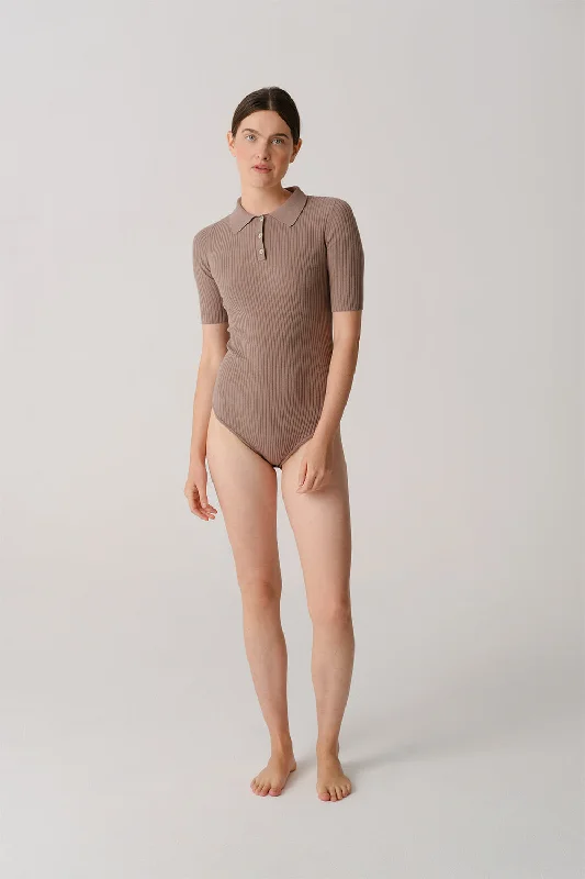Tennis Bodysuit Light Brown Comfortable Shaping Bodysuit