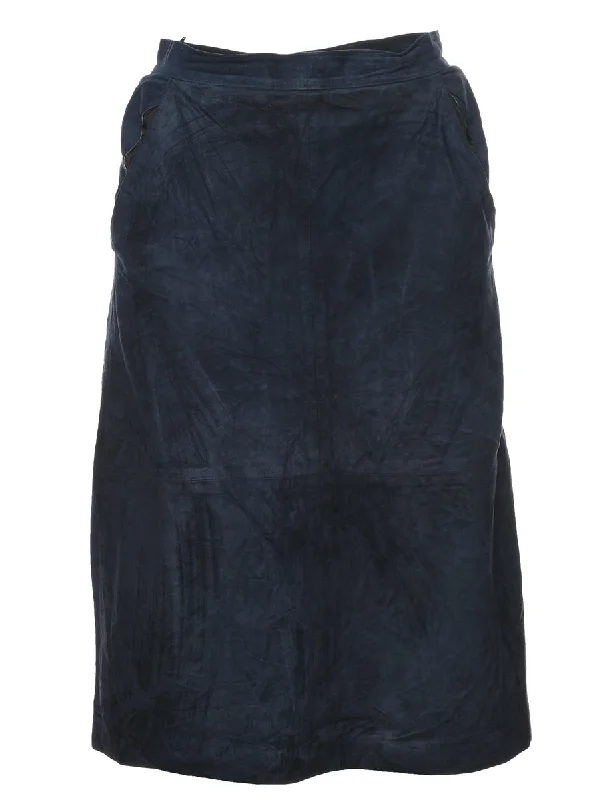 Navy Suede A-line Skirt - M cashmere skirt plush