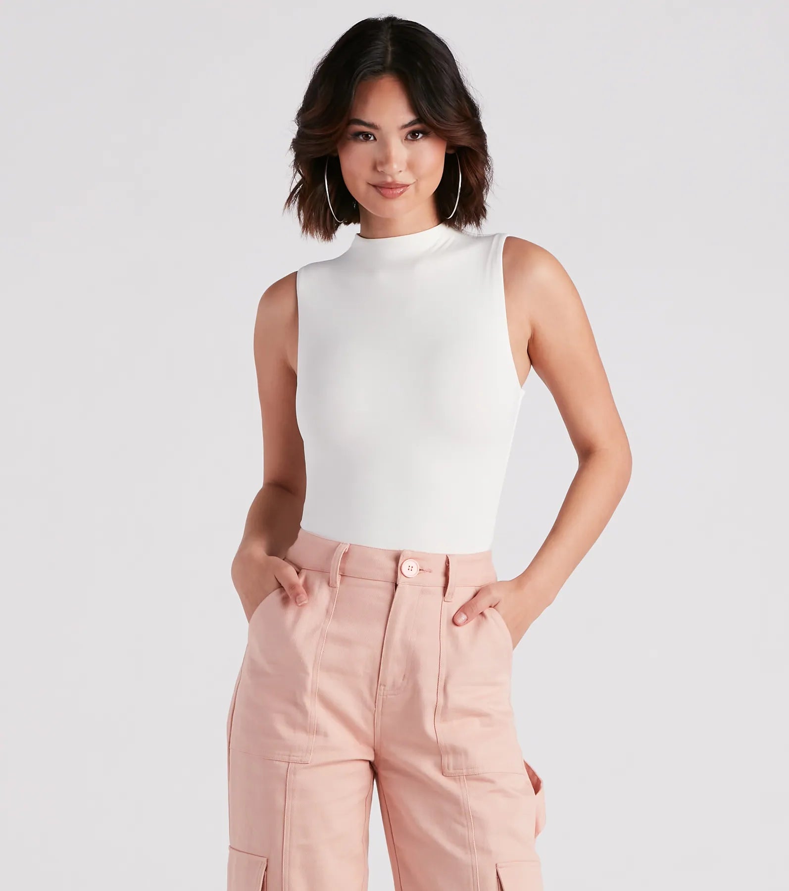 Smooth Silhouette Mock Neck Bodysuit Fashionable Slim Fit Bodysuit