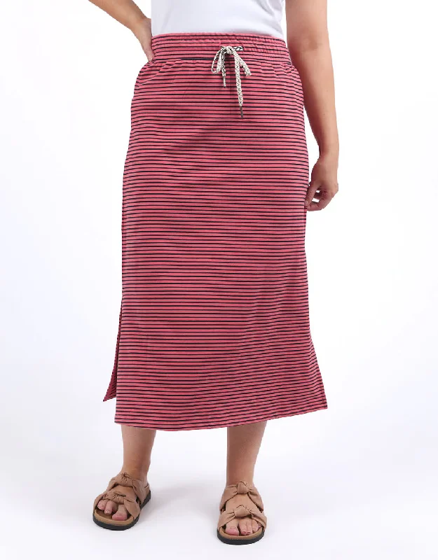 Travel Skirt - Watermelon Crush/Navy Stripe a-line skirt cut