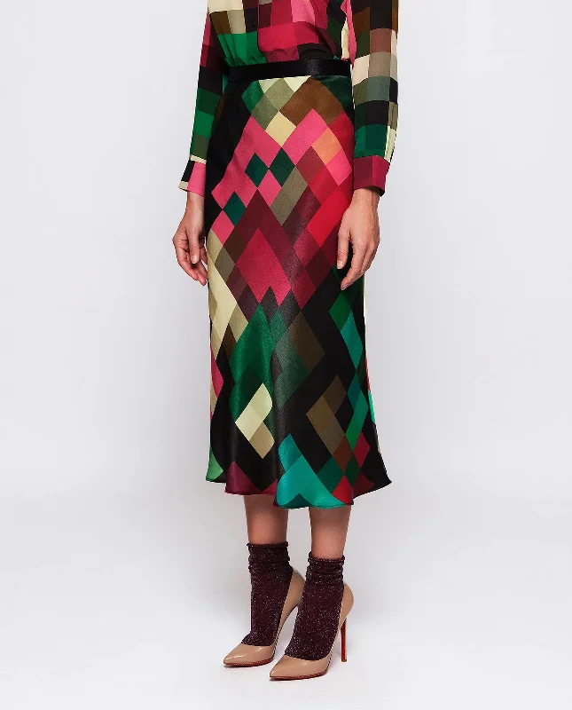 MIRTO 1956 - MULTICOLOR PIXEL PLAID MIDI SKIRT wool skirt sturdy