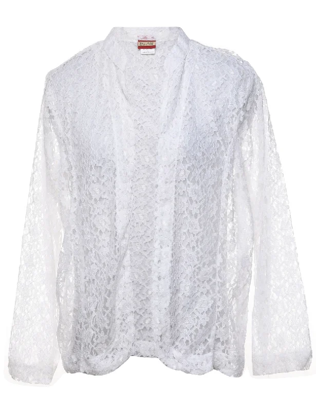 White Floral Lace Evening Jacket - L Faux Fur Fabric Real Fur Fabric Shearling Fabric