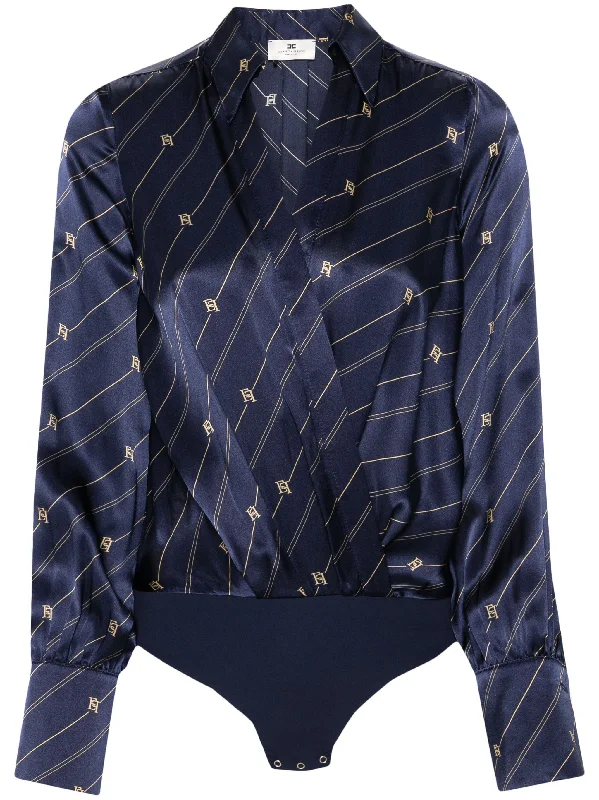 silk printed bodysuit Stylish Bodysuit with Pockets