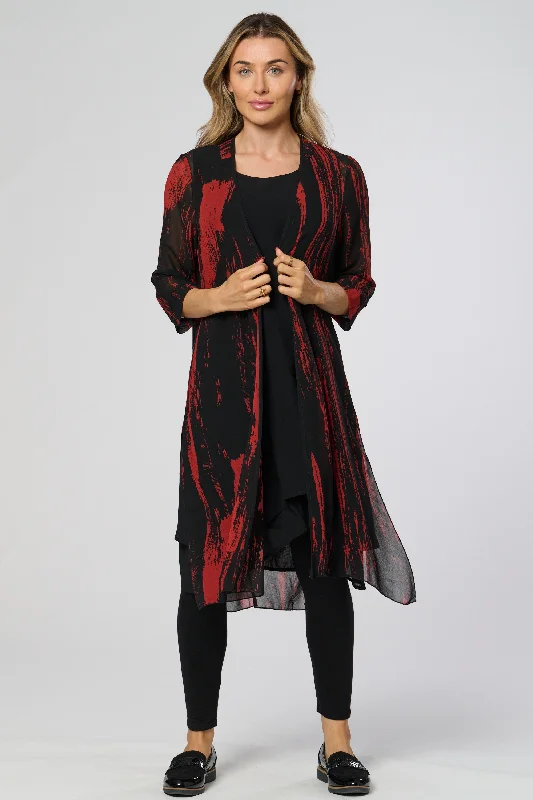 Saloos 2 in 1 Sleeveless Plain Dress with Side Split Jacket Ribbed Jacket Pleated Jacket Ruffled Jacket