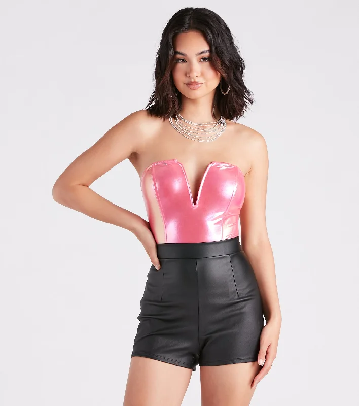 After Hours Glow Metallic Strapless Bodysuit Trendy Transparent Bodysuit