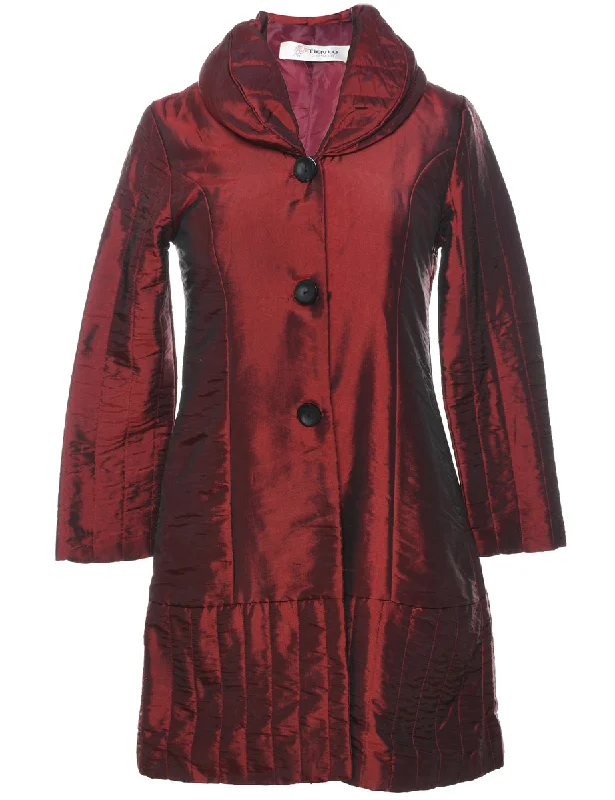 Single Breasted Long Maroon Metallic Evening Jacket - S Plaid Jacket Tartan Jacket Houndstooth Jacket