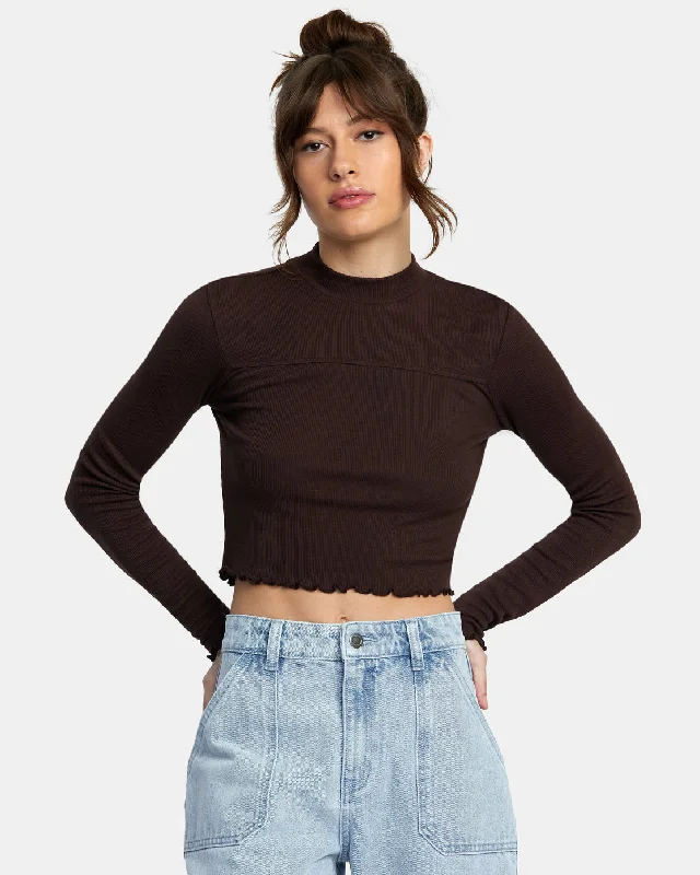 Saved Long Sleeve Long Sleeve Crop Top - Java Cashmere Blend Cotton Blend Poly Blend