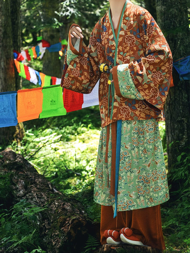 Shi'er Jin 十二锦 Twelve Brocades Wei Jin Zheyi Jacket Zhiju Robe Set Stand-Up Collar Roll-Neck Collar Turtle Neck