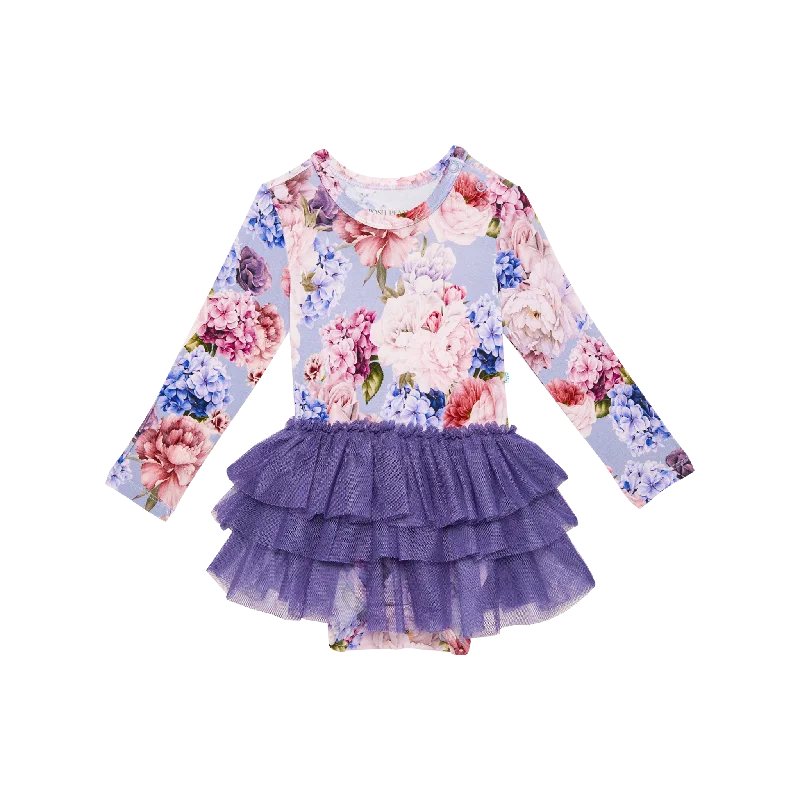 Posh Peanut Long Sleeve Tulle Skirt Bodysuit / Annie Stylish Mesh Bodysuit with Straps