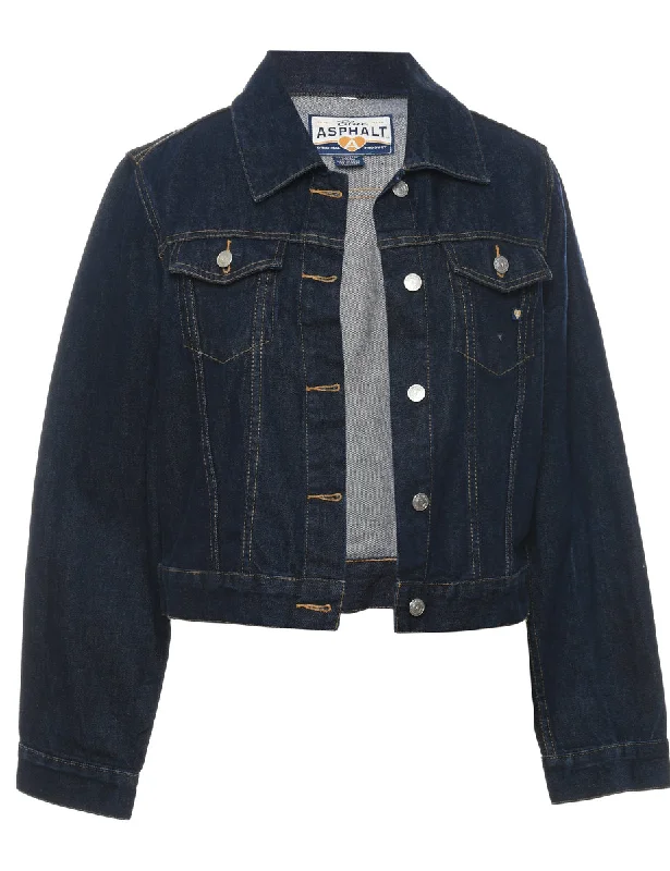Dark Wash Handpainted 1990s Denim Jacket - L Ribbed Jacket Pleated Jacket Ruffled Jacket
