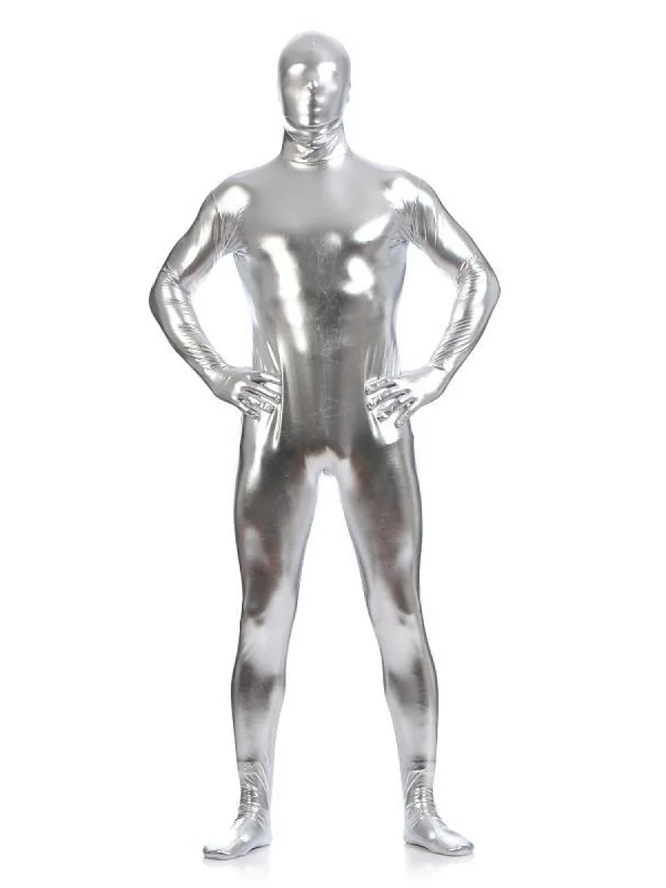 Solid Colored Sexy Latex Sparkling Bodysuit Halloween Funny High Elastic Costume Trendy Bodysuit with Cutouts