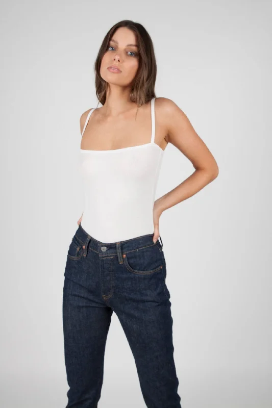 Bayse Brand SQUARE NECK BODYSUIT WHITE Cozy Fit Bodysuit