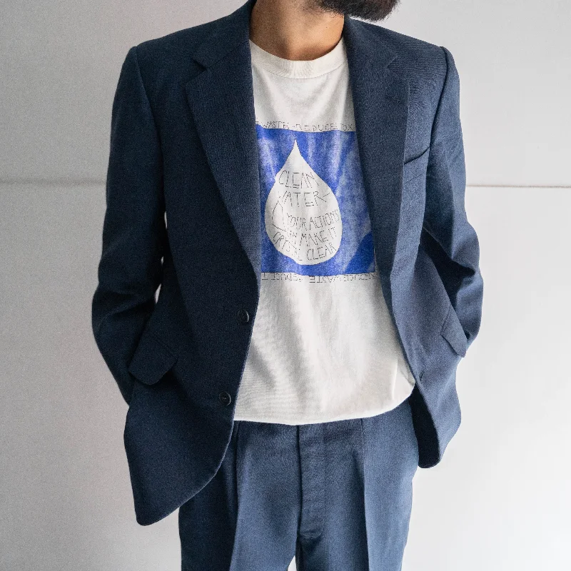 around 1980s japan vintage dark navy tailored jacket -middle weight- A-Line Jacket Boat Neck Shawl Collar