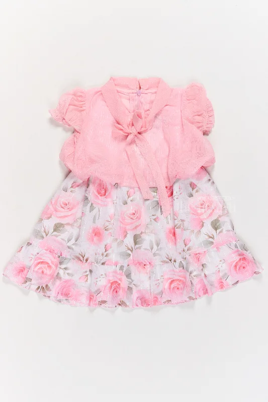Girls Chiffon Cute Baby Clothes with Floral Print Skirt and Puff Sleeve Top breathable skirt fabric