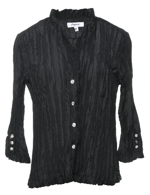 Black Diamonte Button Evening Jacket - M Stand-Up Collar Roll-Neck Collar Turtle Neck