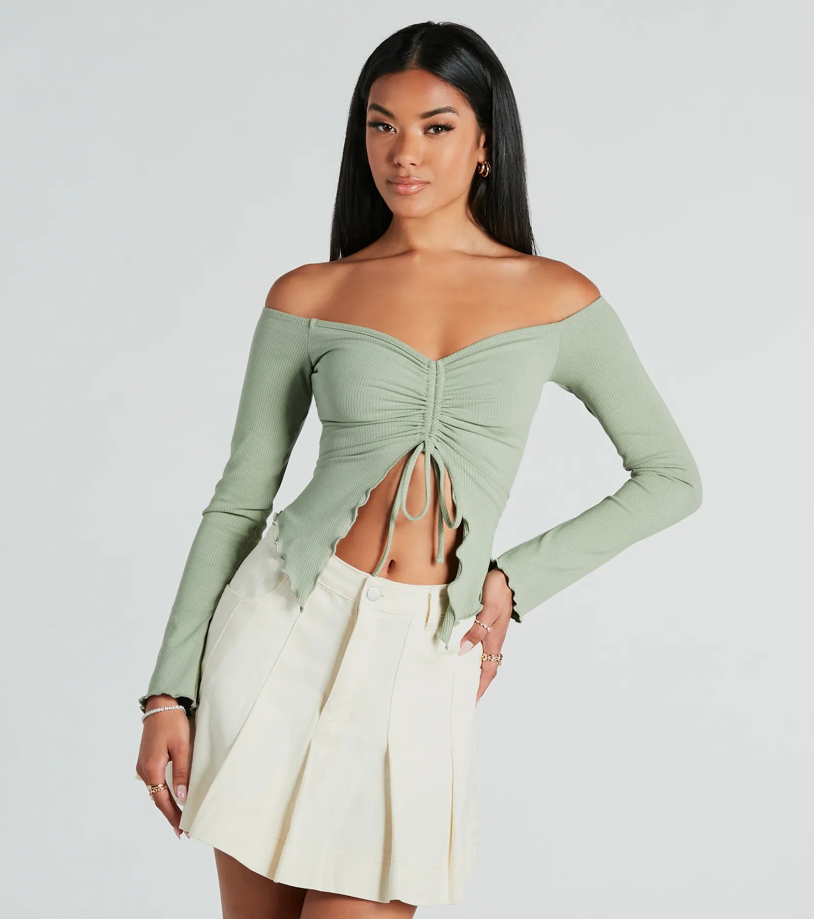 Day To Day Off-The-Shoulder Crop Top Elasticated Padded Insulated