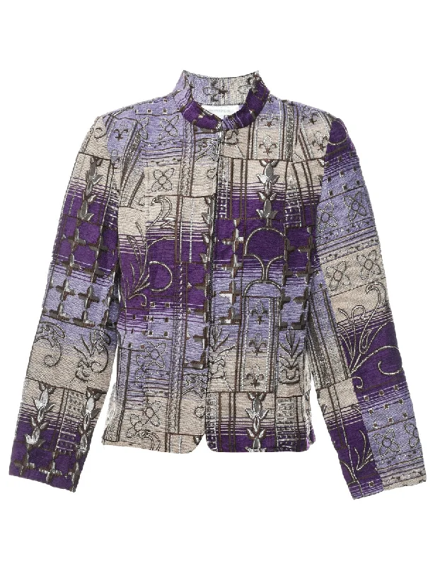 Purple Floral Tapestry Jacket - M Front Pockets Side Pockets Patch Pockets