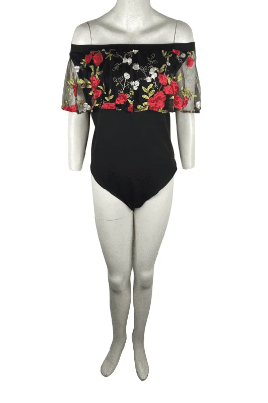 Shein women's black floral bodysuit size 3XL Cozy Fit Bodysuit