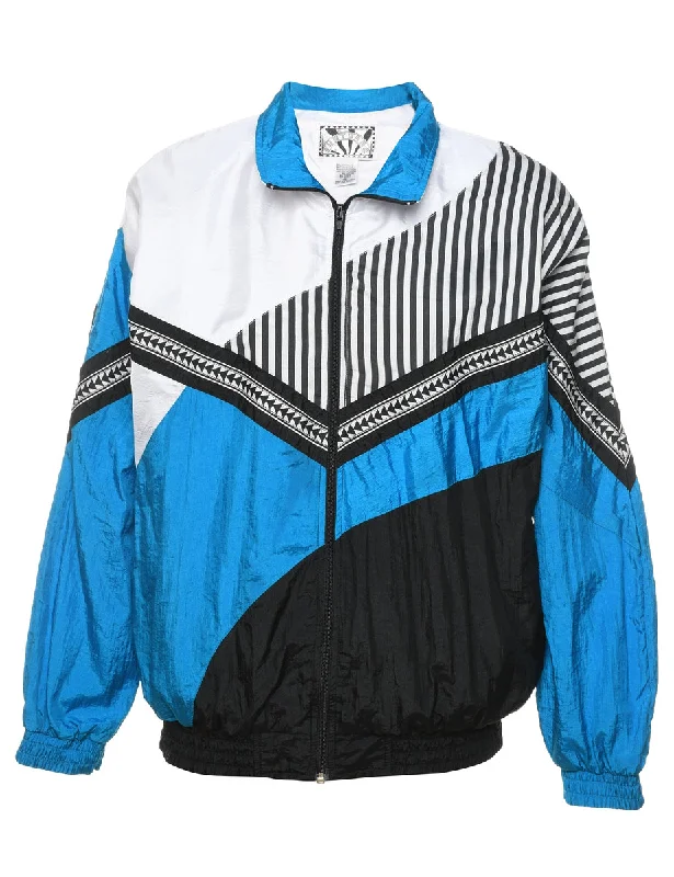 Black, Blue & White 1990s Nylon Jacket - M Faux Fur Fabric Real Fur Fabric Shearling Fabric
