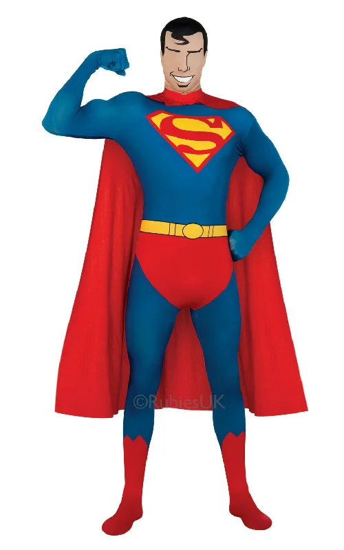 Men's DC Superhero Superman Lycra 2nd Skin Bodysuit Costume Comfortable Bodysuit with Deep V