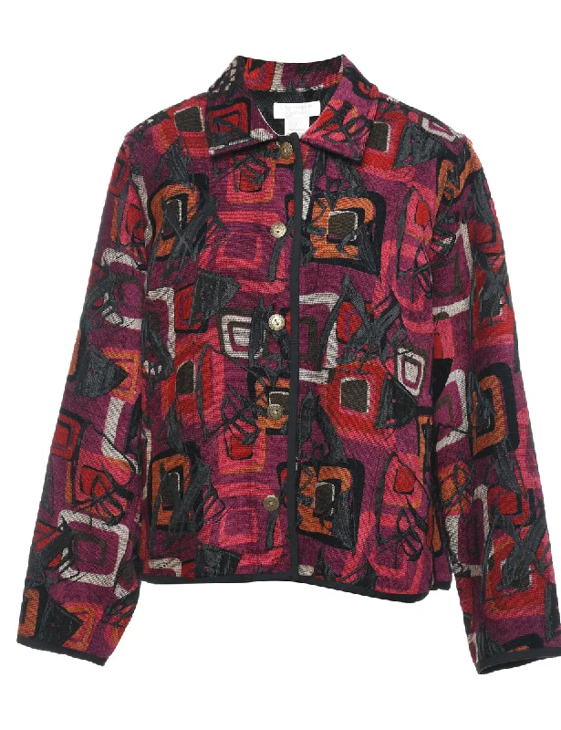 Multi-Colour Patterned Tapestry Jacket - L Stand-Up Collar Roll-Neck Collar Turtle Neck