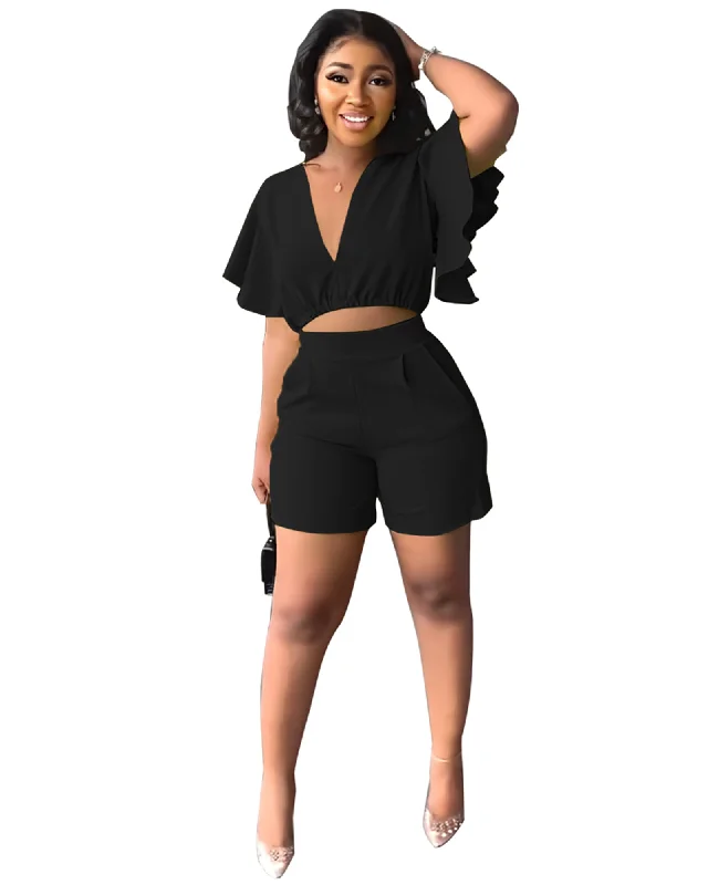 Two-Piece Crop Top & Short Pants Wool Fabric Cashmere Fabric Tweed Fabric