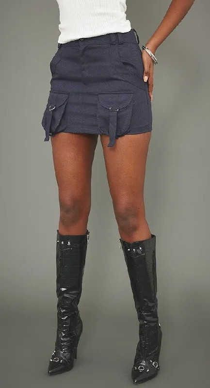 Navy Cargo Pocket Detail Micro Mini Skirt cashmere skirt soft