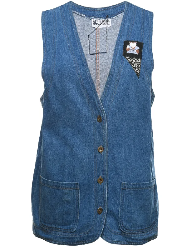 Medium Wash Denim Jacket Vest - L Anorak Shell Jacket Lightweight Jacket