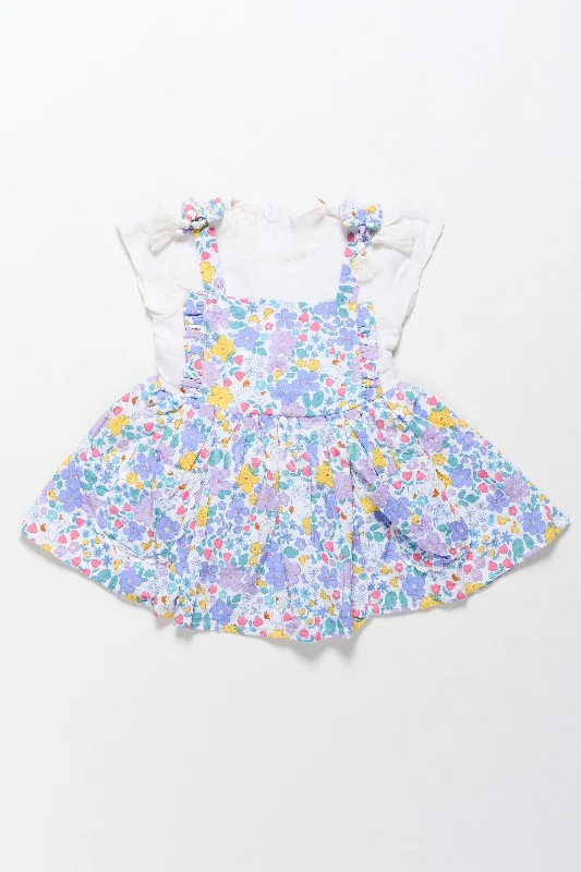 Best Frock Designs for Girls Featuring Multicolored Floral Cotton Skirt and White Top zip skirt side