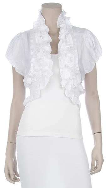 White Ruffled Bolero Jacket Short Sleeve Ruffled White Bolero Jacket Wool Jacket Cashmere Jacket Tweed Jacket