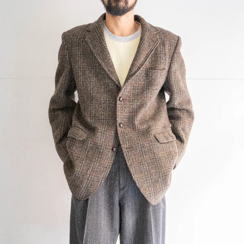 around 1970s "Harris Tweed" brown checked tailored jacket -good fablic- Knit Jacket Woven Jacket Fleece Jacket