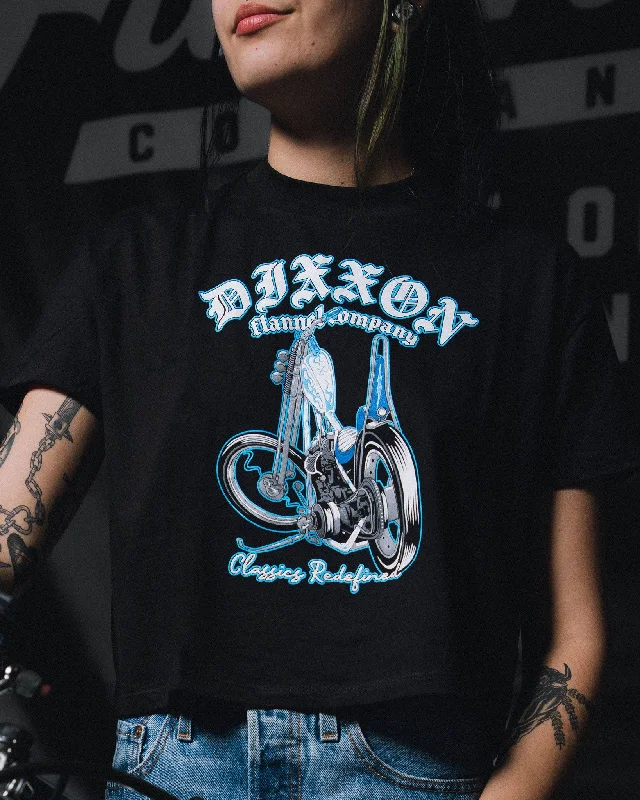 Women's Classic Chopper Crop Top - Black Summer Crop Top Casual Short Sleeve