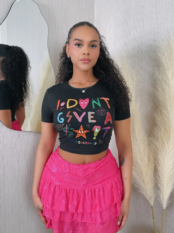 CH6114P - I DON'T GIVE CROP TOP Front Pockets Side Pockets Patch Pockets