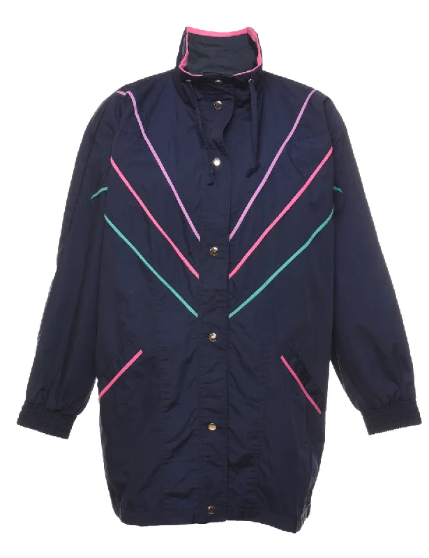 Navy & Pink Contrast Classic Jacket - L One-Shoulder Jacket Off-the-Shoulder Jacket Asymmetrical Jacket