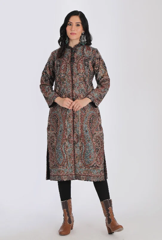 Iksha mud brown Kani Jamavar Long Coat Outer Jacket Mesh Jacket Canvas Jacket Denim Jacket