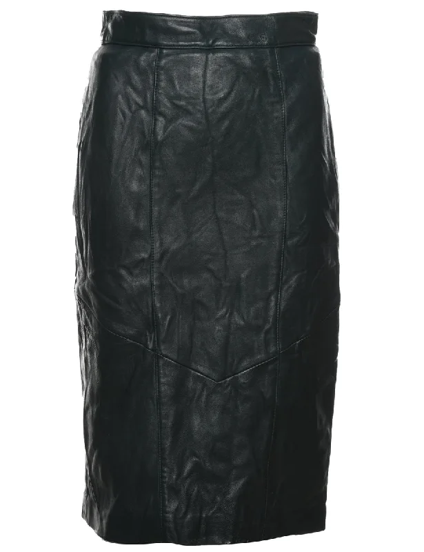 Dark Green Leather Skirt - S silk skirt luxurious