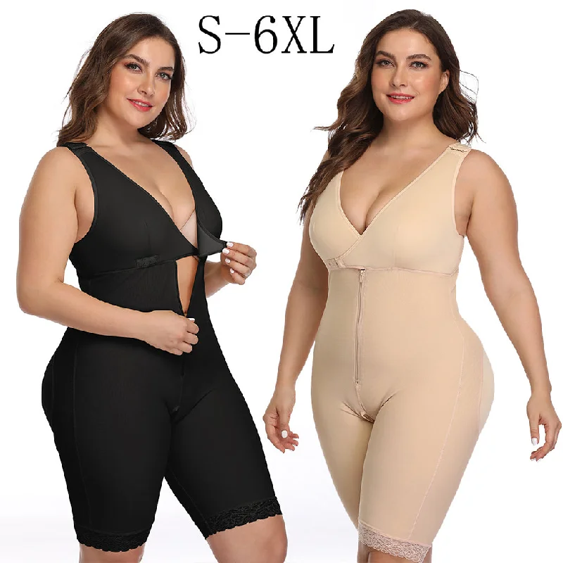 Full Body Bodysuit Shapewear Tummy Control Lace Trim Trendy Floral Print Bodysuit