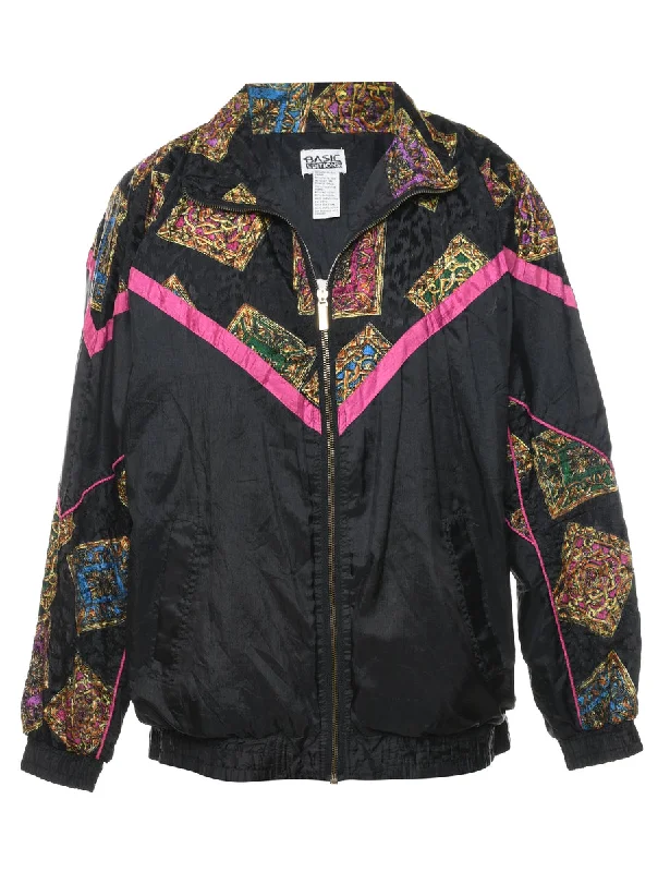 Black, Gold & Pink Patterned Nylon Jacket - S Hooded Jacket Caped Jacket Shawl Collar Jacket