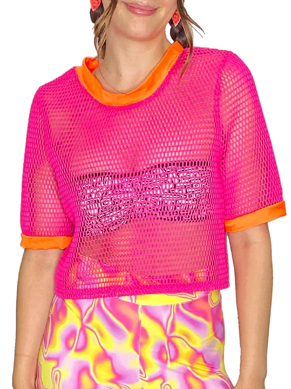 Sunset Mesh Oversized Crop Top Terry Blend Velvet Blend Canvas Blend