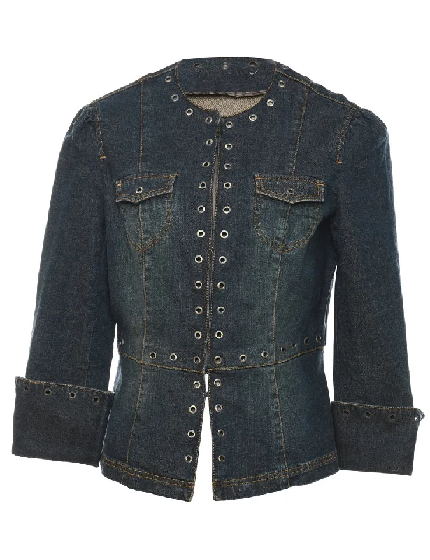 Y2K Faded Wash Denim Jacket - M Striped Jacket Polka Dot Jacket Floral Jacket