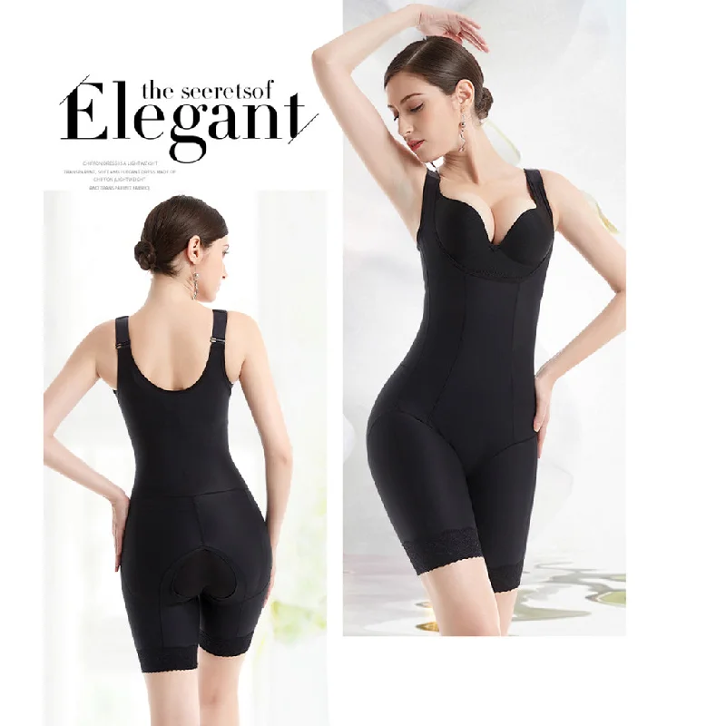Open-Bust Bodysuit Shapewear Mid-Thigh Stylish Draped Bodysuit