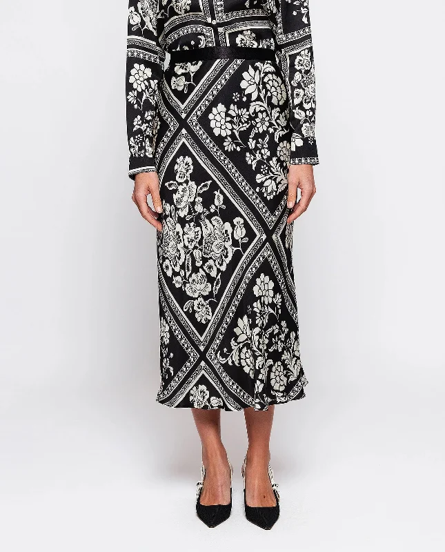 MIRTO 1956 - BLACK AND WHITE PRINT MIDI SKIRT silk skirt elegant