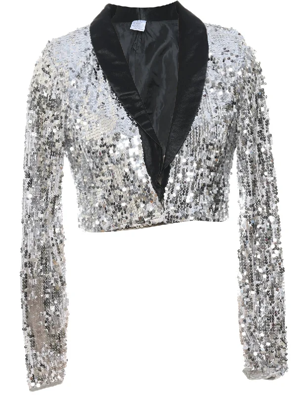 Sequined Black & Silver Evening Jacket - M Mesh Jacket Canvas Jacket Denim Jacket