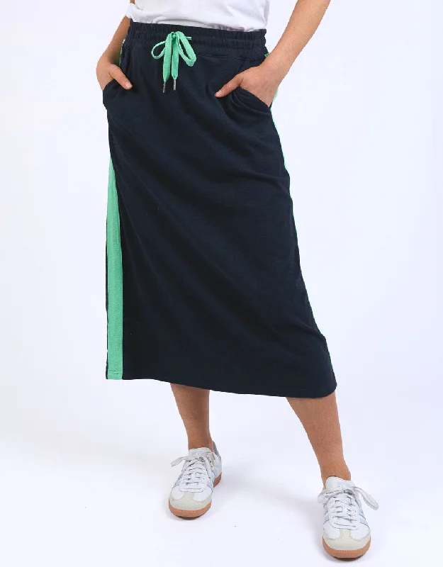 Brunch Skirt - Side Tape - Navy/Neon Green pleated skirt texture